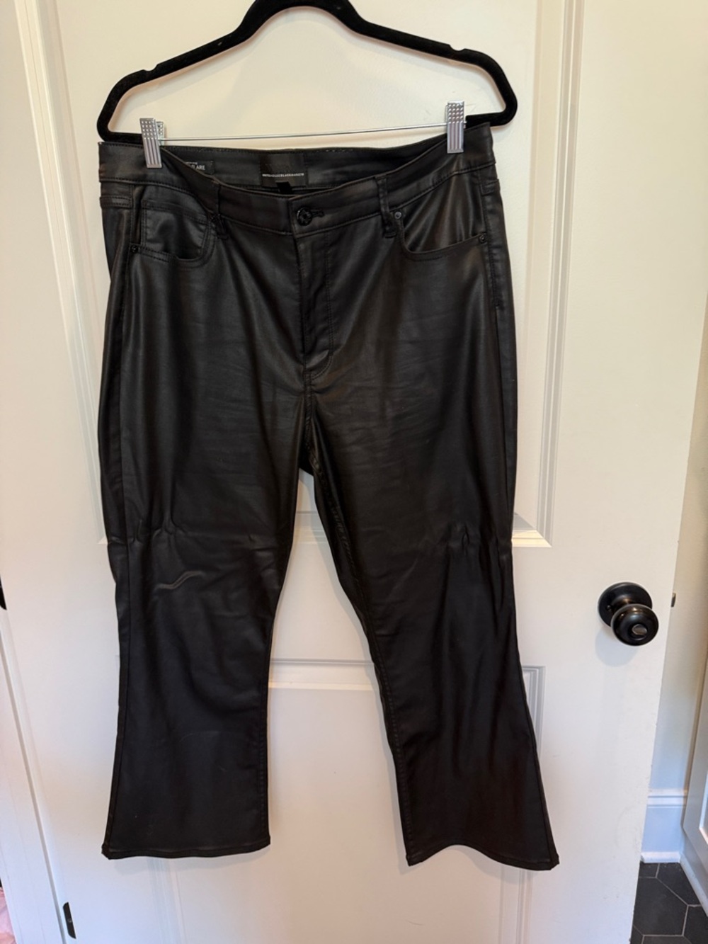White House Black Market Black Faux Leather Wide-Leg Jeans